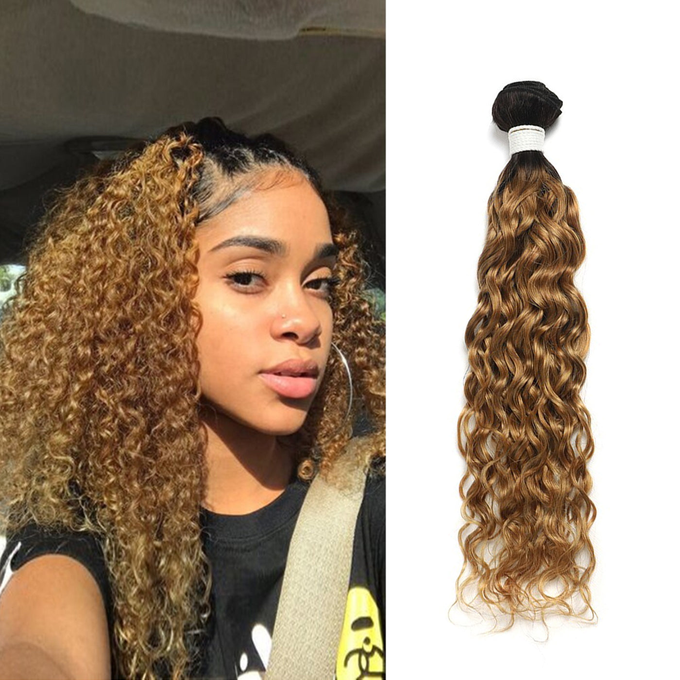 Kemy Hair Ombre Honey Blonde Water Wave Three Human Hair Bundles