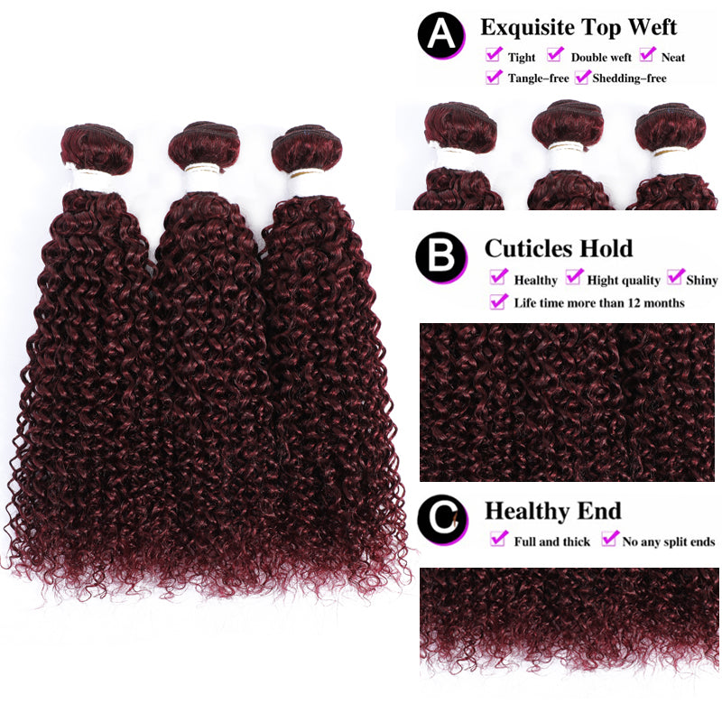 Kemy Hair 99j burgundy Red Kinky Curly Human Hair Bundle 1 PC