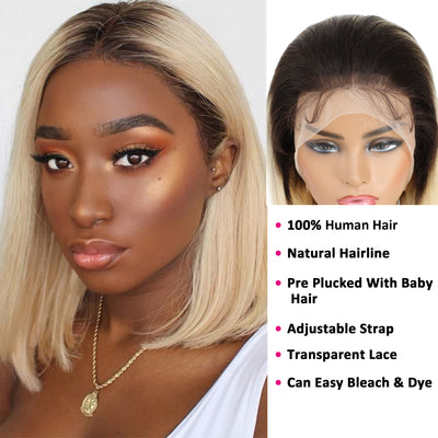 $69.99 Super Flash Sale T1B/613 Ombre Blonde Short Bob Lace Front Human Hair Wig