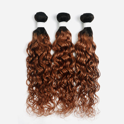 Kemy Hair Ombre Ginger Brown Water Wave Human Hair Three Hair Bundles