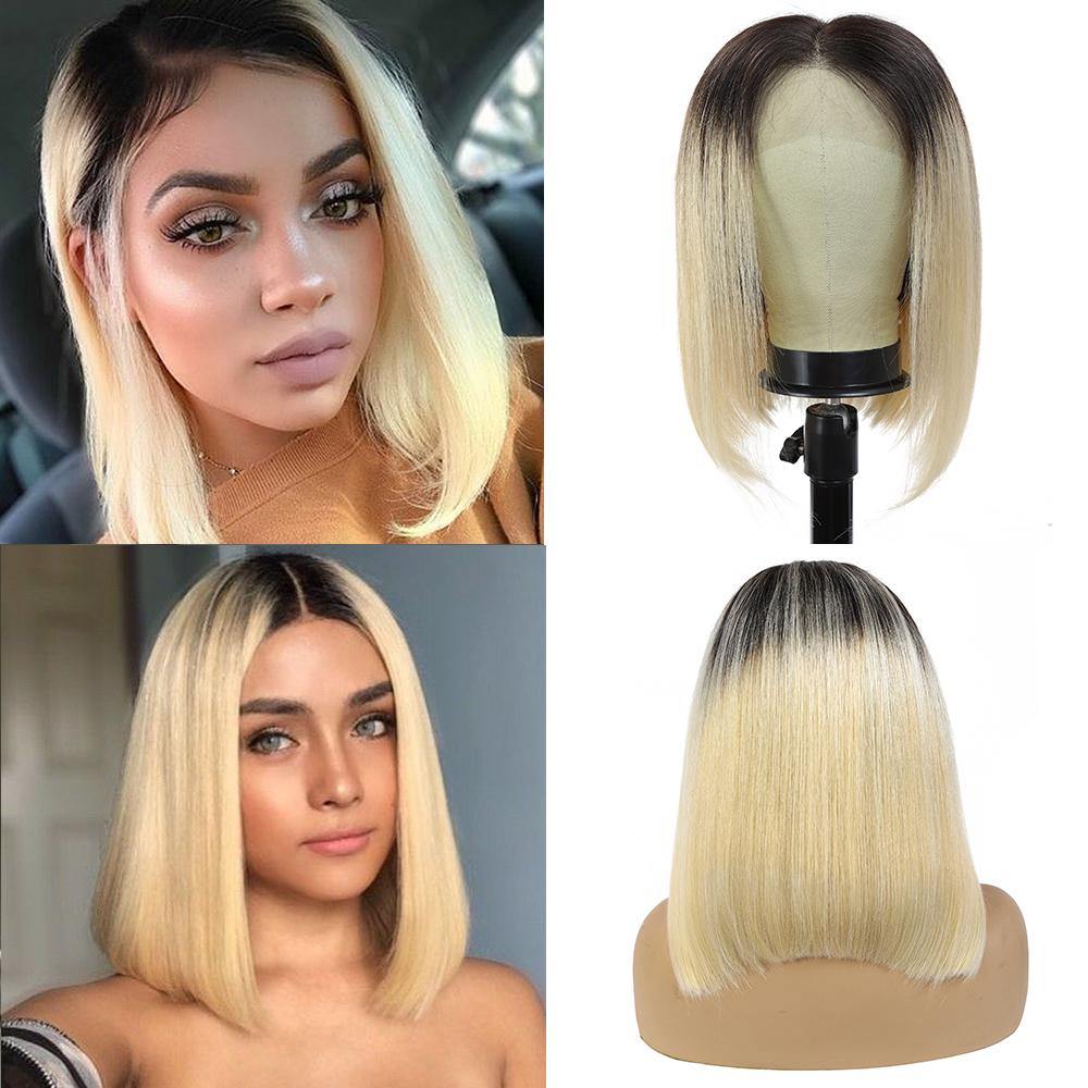 Kemy Hair Custom ombre 613 Blond Bob Human Hair Lace Front wigs 10''-16'' (4453933645894)