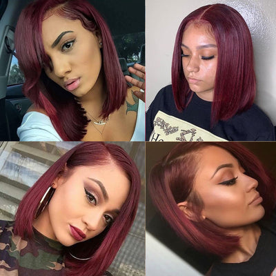 Kemy Hair Custom 99j Burgundy Bob Human Hair 13x4 Lace Front wigs