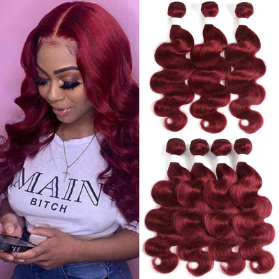 Kemy Hair Burgundy Body Wave Human Hair Weave Bundles 3 Bundle Deals