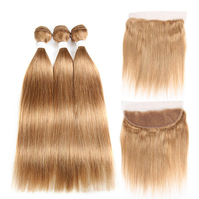 Kemy Hair Honey Blonde Brazilian Straight Human Hair Bundles With 13x4 Lace Frontal