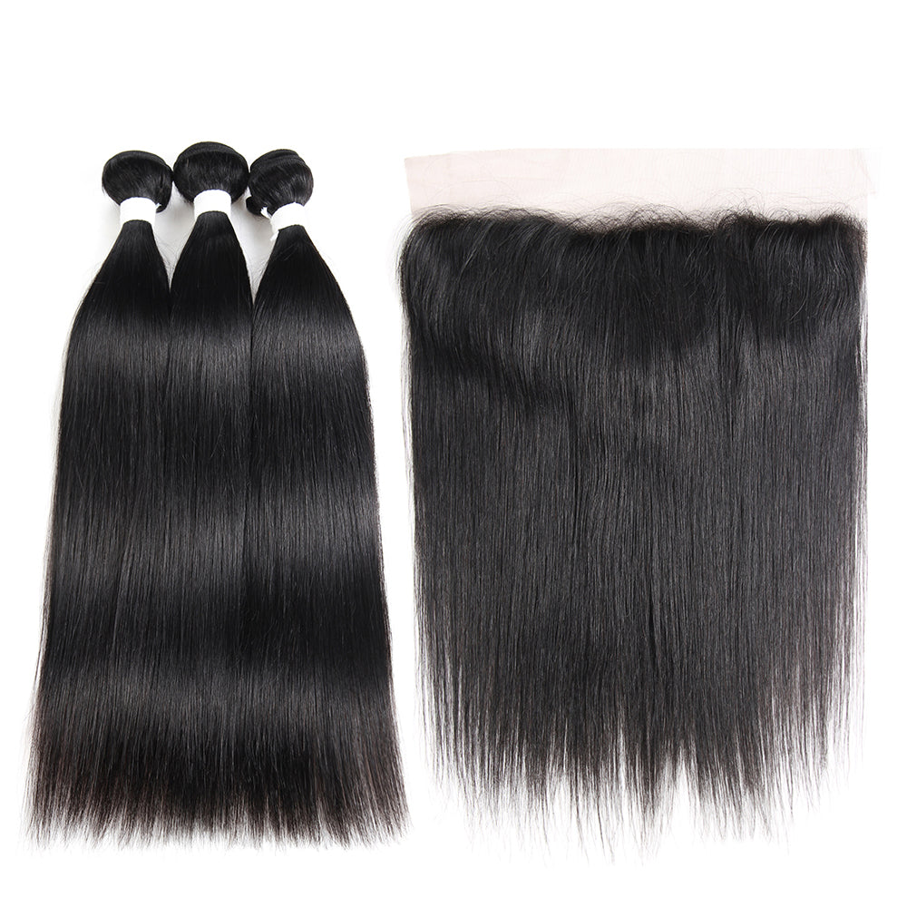 Straight Colored Human Hair Free/Middle Part 4×13 Lace frontal  (1B) (2783419859044)