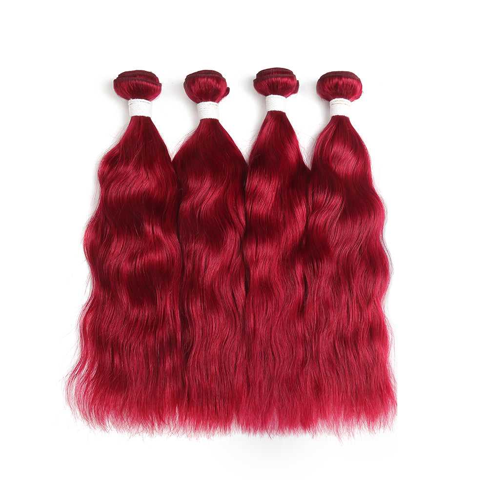 Natural Wavy Burgundy Red 4 Human Hair Bundles (8''-26'') (3966427922502)