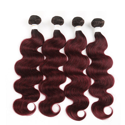 Ombre 99J Body Wave Four Human Hair Bundles 8''-26'' (3948183650374)