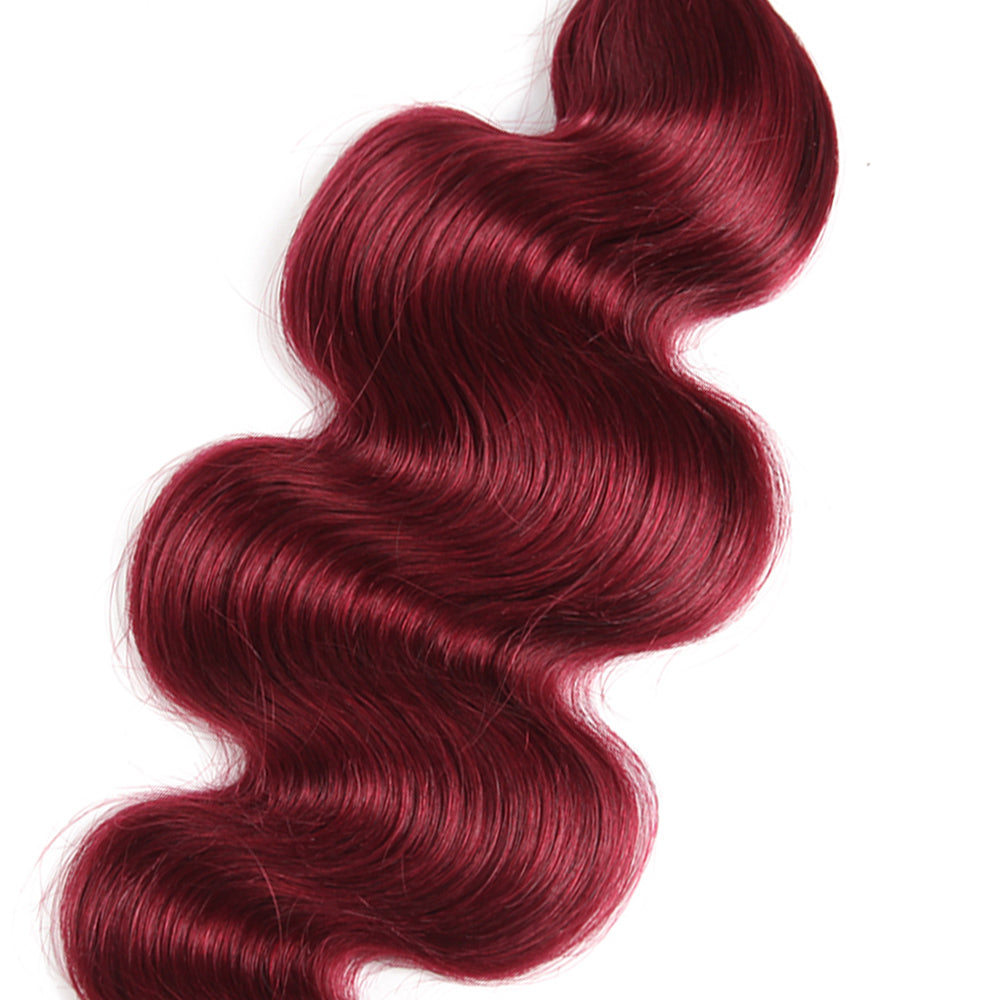 Burgundy Red Body Wave Human Hair 3 Bundles With Lace Frontal