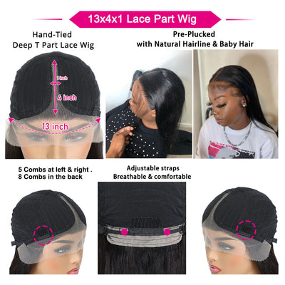 13X4X1 Part Lace Front Wigs Natural Color Human Hair Wig Buy 1 Get 2