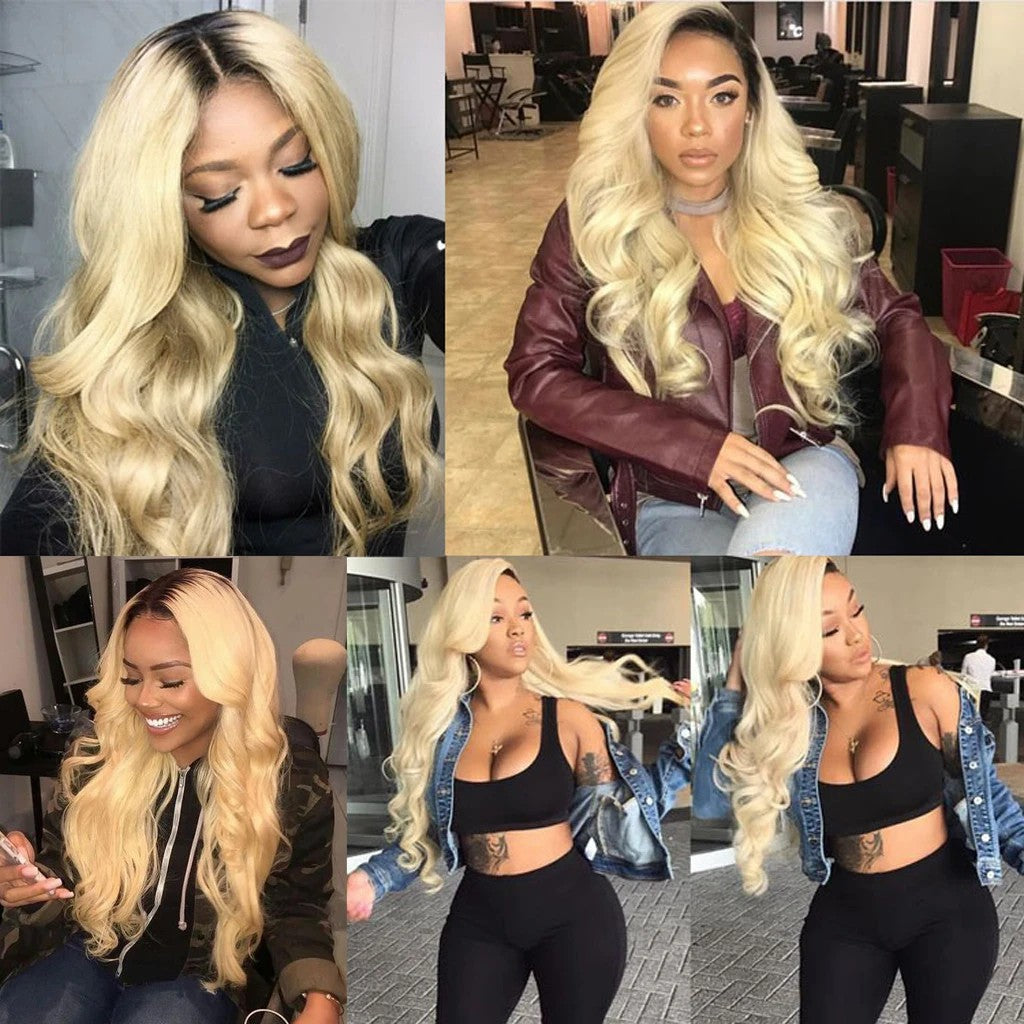 Kemy Hair Ombre Blond Remy  Body Wave Human Hair 3Bundles with Lace Closure