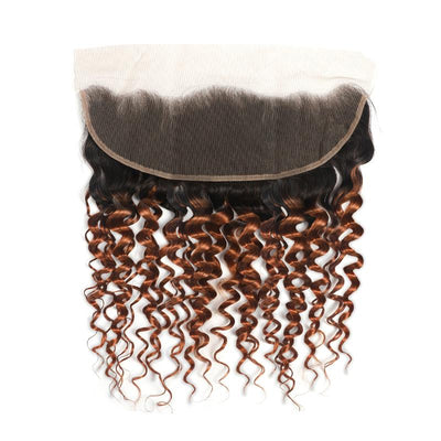 Kemy Hair Ombre Brown Ginger Deep Wave Human Hair 3Bundles with 4×13 Lace Frontal（T1B/30）