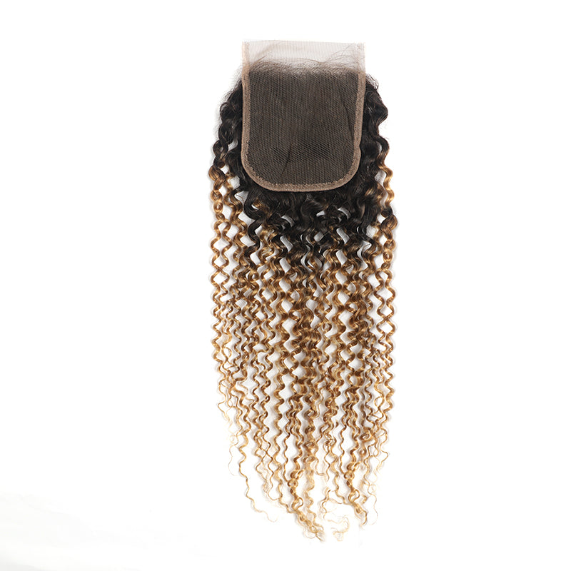 Kemy Hair Kinky Curly Human Hair Bundles with Lace Closure