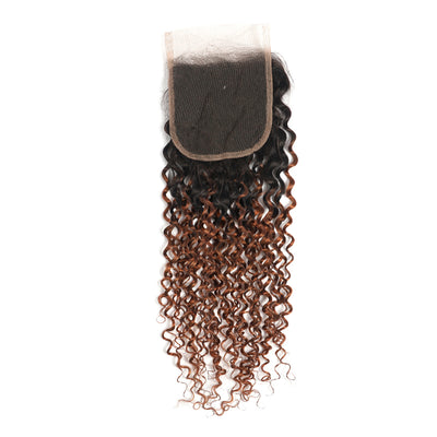 Kinky Curly Ombre Ginger Brown 3 Bundles with 4×4 Lace Closure(T1B/30) (4375205314630)