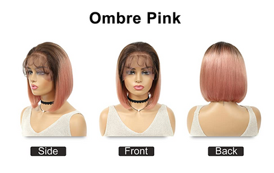 $69.99 Super Flash Sale Ombre Pink  Short Bob Lace Front Human Hair Wig 8inch