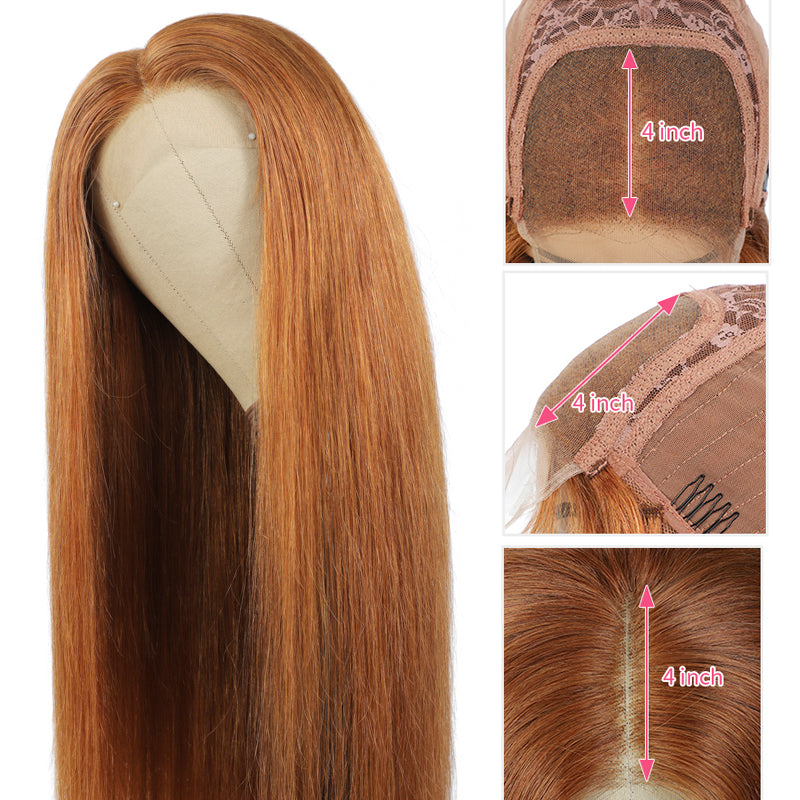 Kemy Hair Custom Brown Straight Human Hair 4X4 Lace Closure Wigs