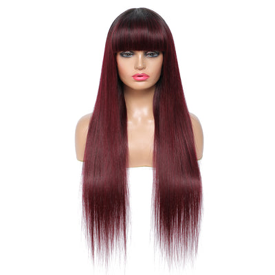 Kemy Hair Ombre 99J Straight Human Hair Wigs with Bang(14''-28'')(T1B/99J)