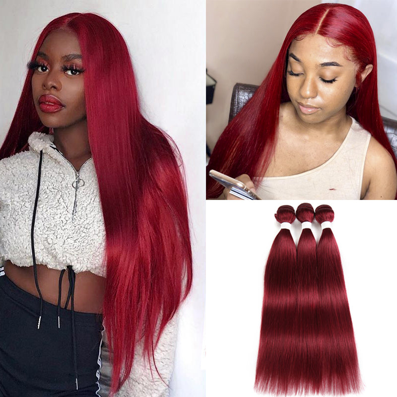 Kemy Hair Burgundy Red Straight Human Hair Bundle 1 PC