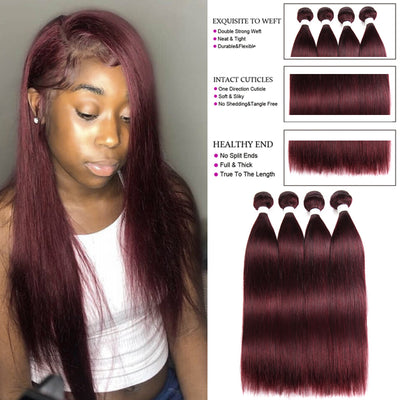 Kemy Hair 99J burgundy Straight Remy Human Hair Bundles 3 PCS