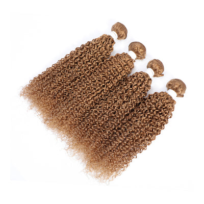 Kemy Hair 4 Bundles Honey Blonde Kinky Curly Remy Human Hair Weave