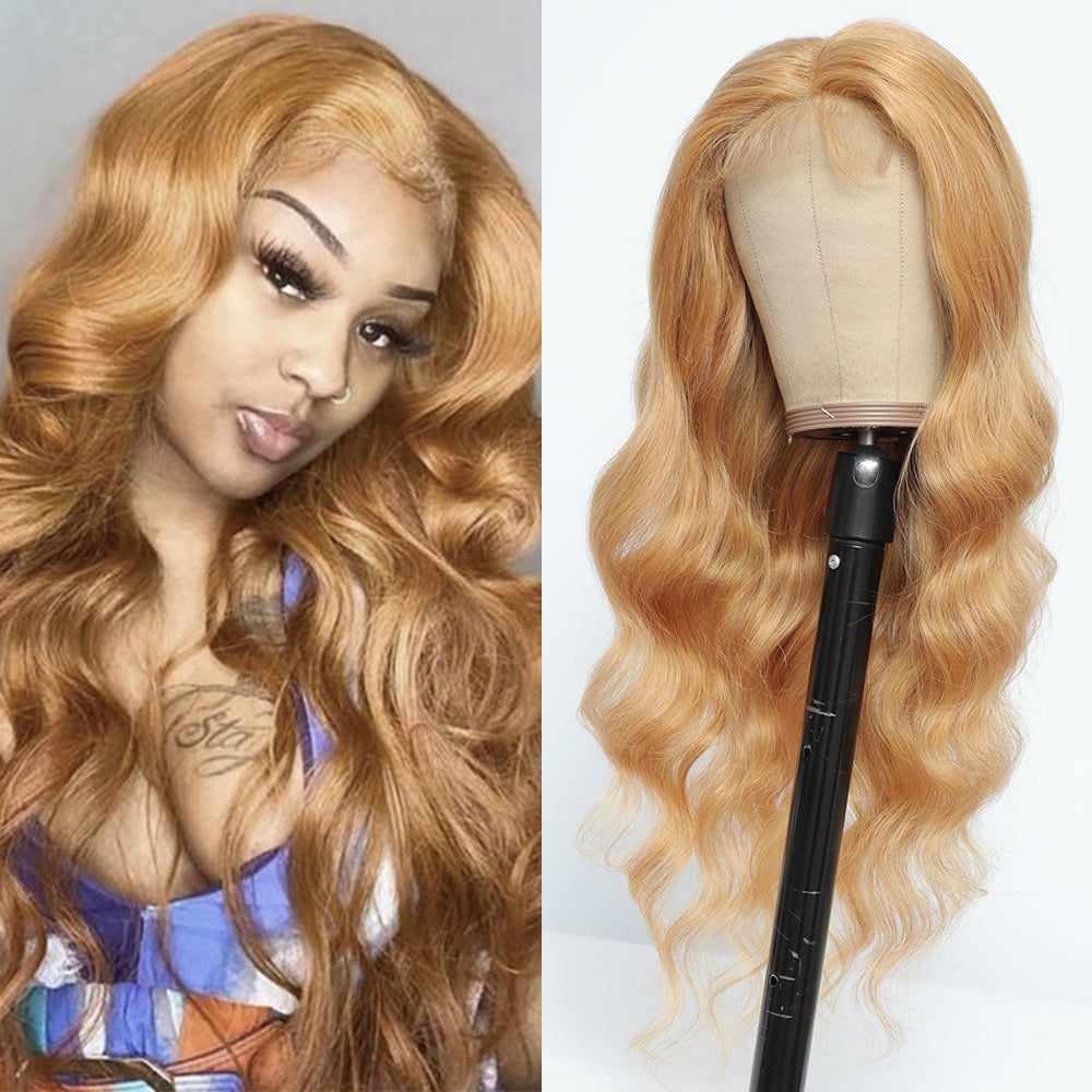 Kemy hair Custom Honey Blonde Body Wave 4X4 Lace Closure wigs 16''-26'' ( 27 )