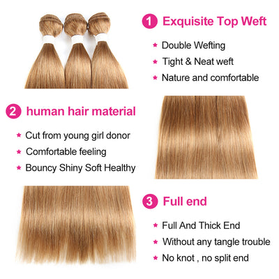 Kemy Hair Honey Blonde Straight Four Human Hair Bundles