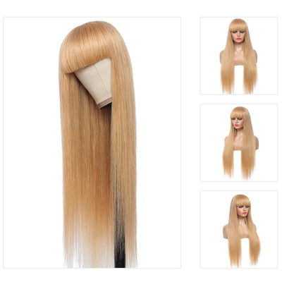 Kemy Hair Honey Blonde Straight Human Hair Wigs with Bang 14''-28''（27#）