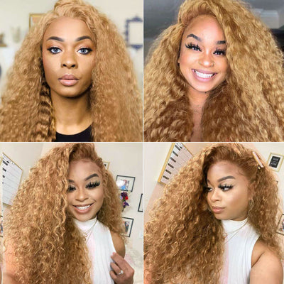 Kemy Hair 4 Bundles Honey Blonde Kinky Curly Remy Human Hair Weave