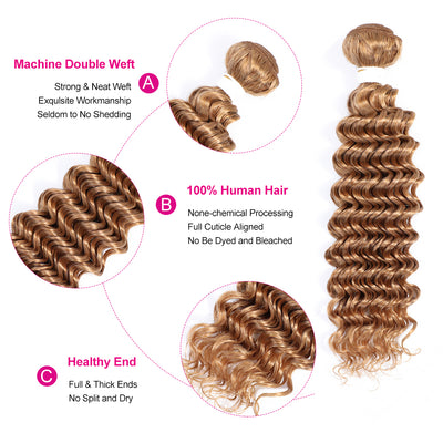 Deep Wave Honey Blonde Colored Remy Human Hair Bundles 1 PC