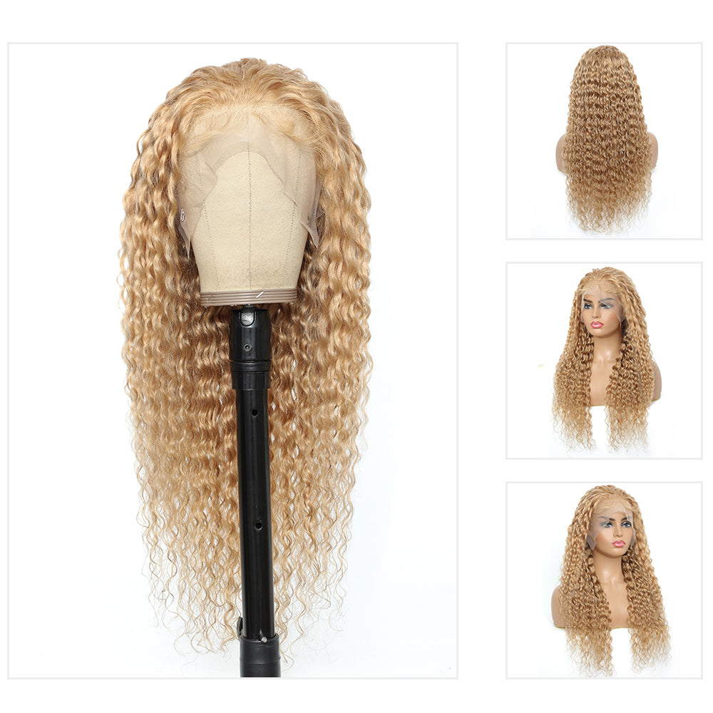 Kemy Hair  Custom Honey Blonde Deep Wave Human Hair 13x4 Lace Frontal Wigs