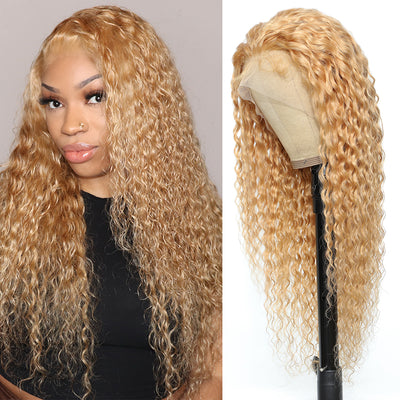 Kemy Hair  Custom Honey Blonde Deep Wave Human Hair 13x4 Lace Frontal Wigs