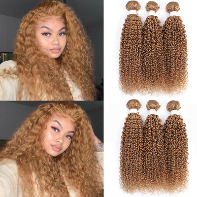 Kemy Hair Honey Blonde 3 Bundles Kinky Curly Remy Human Hair Weave