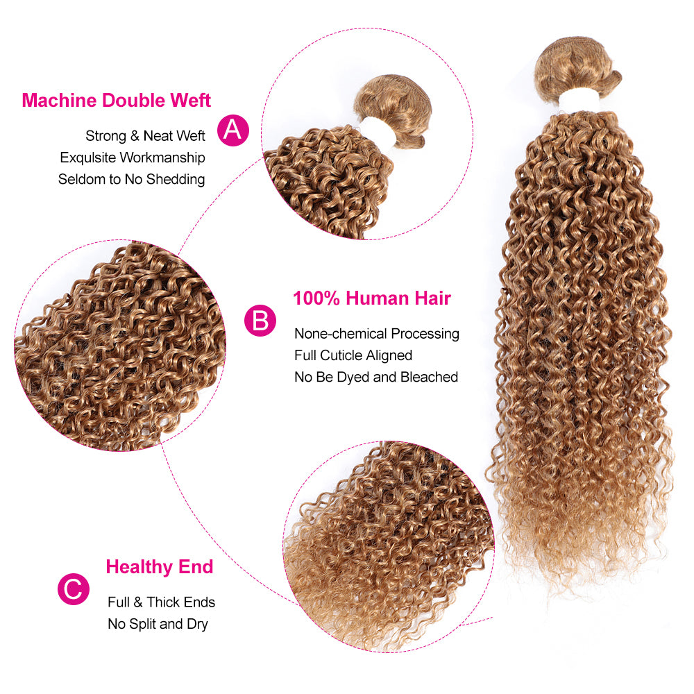 Kemy Hair Kinky Curly Honey Blonde Remy Human Hair Bundles 1 PC