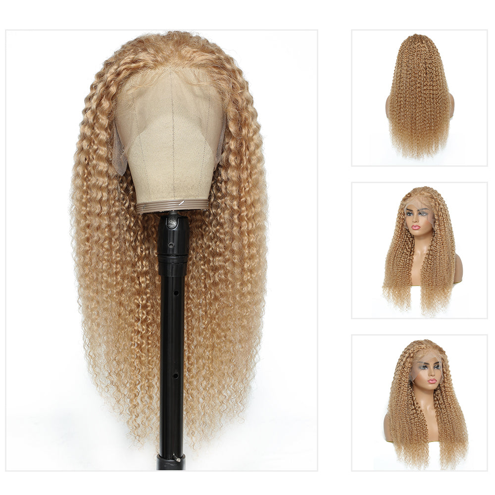 Kemy Hair Custom Honey Blonde Kinky Curly Human Hair 13x4 Lace Frontal Wig