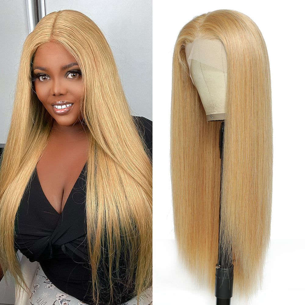 Kemy Hair Custom Straight Honey Blonde 13X6 Lace Frontal wigs