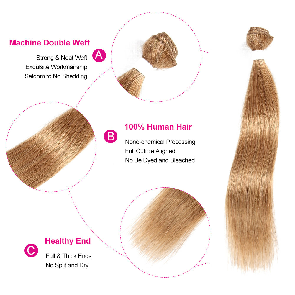 Kemy Hair Brazilian Honey Blonde Straight Hair Bundle Human Hair Weave