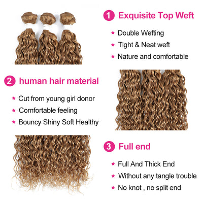 Kemy Hair 4 Bundles Honey Blonde Water Wave Human Hair Weave Bundles