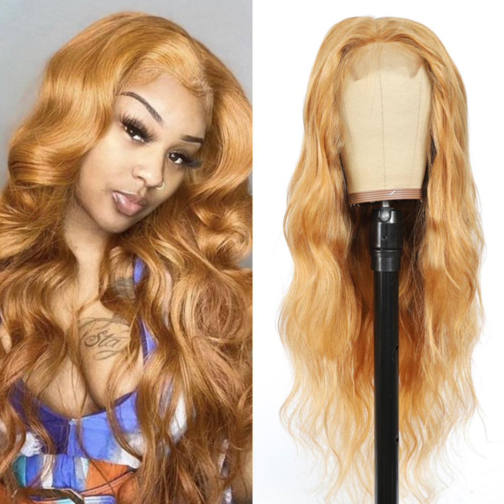 Kemy hair Custom Honey Blonde Body Wave 4X4 Lace Closure wigs 16''-26'' ( 27 )