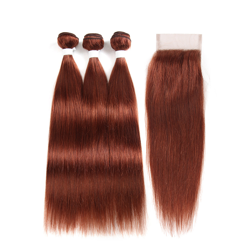 Straight Colored Human Hair Weave with Free /Middle Part 4×4 Lace Closure (33) (2782819909732)