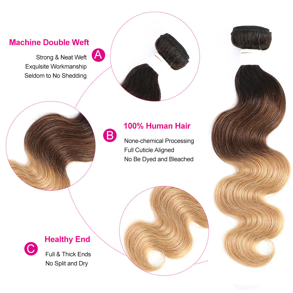 1B/4/27 Ombre Colored Body Wave Remy Human Hair Bundle