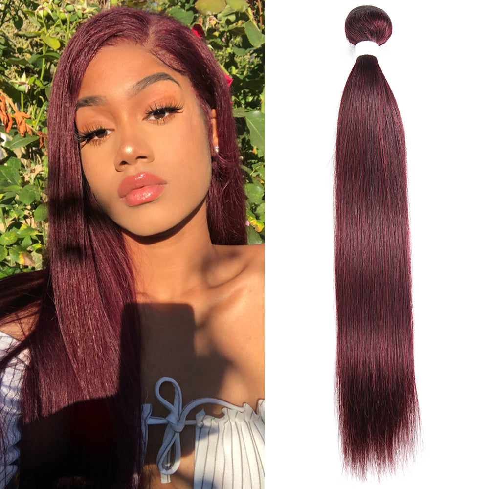 Kemy Hair 99J burgundy Red Straight Human Hair Weave Bundle 1 PC