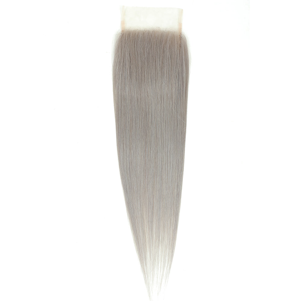Silver Gray Remy Human Hair 4×4 Free/Middle Part Lace Closure(10''-20'')