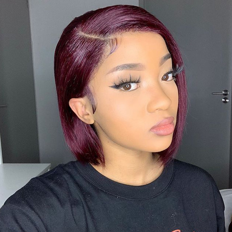 Kemy Hair Custom 99j Burgundy Bob Human Hair 13x4 Lace Front wigs