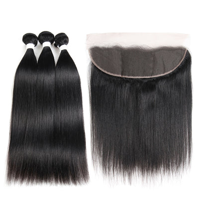 Straight Colored Human Hair Free/Middle Part 4×13 Lace frontal  (1B) (2783419859044)