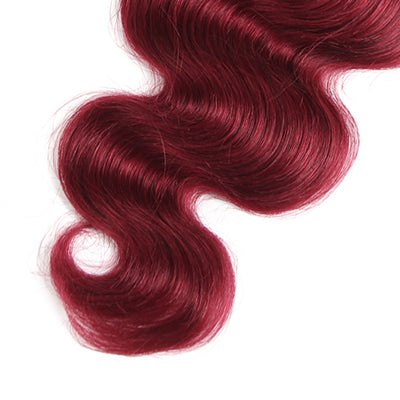 Burgundy Red Body Wave Human Hair 3 Bundles With Lace Frontal