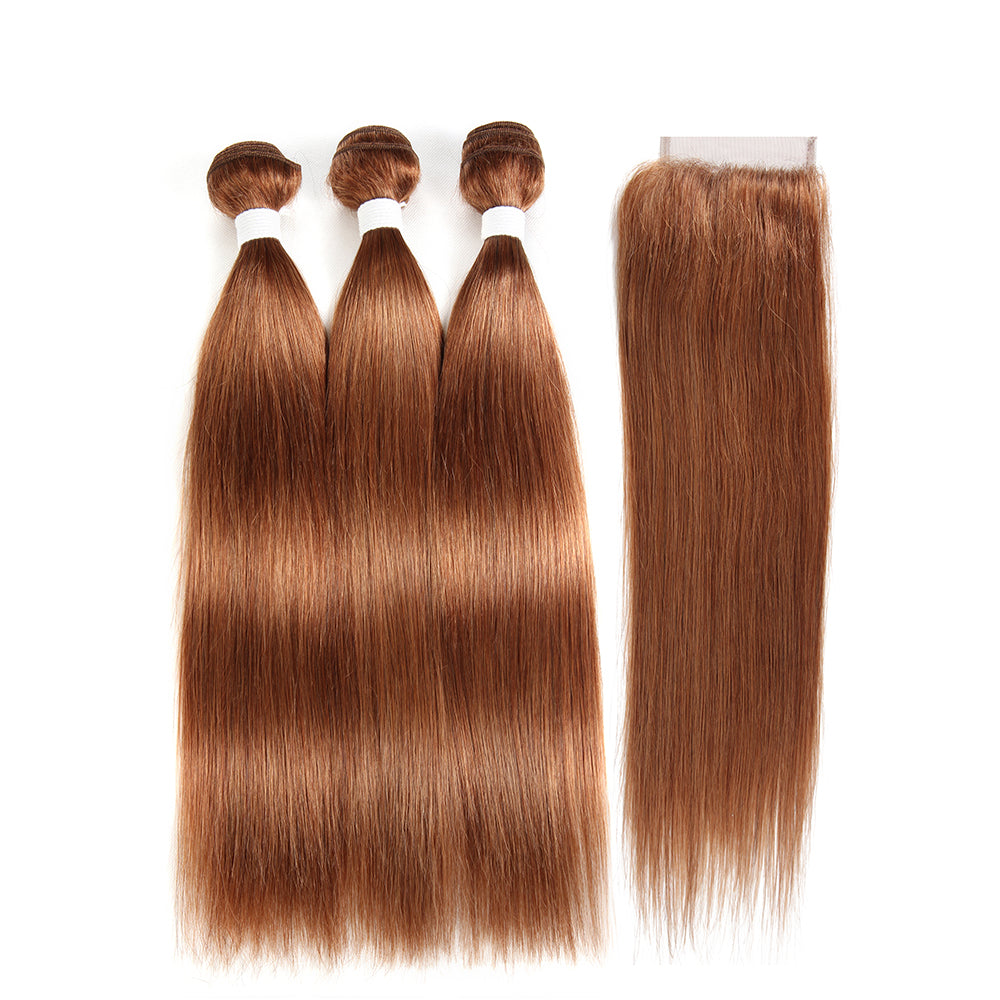 Straight Colored Human Hair Weave with Free /Middle Part 4×4 Lace Closure (30) (2773763457124)
