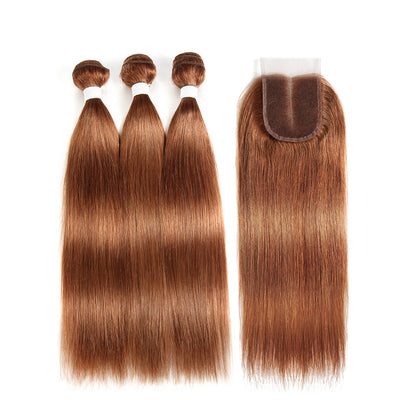 Straight Colored Human Hair Weave with Free /Middle Part 4×4 Lace Closure (30) (2773763457124)