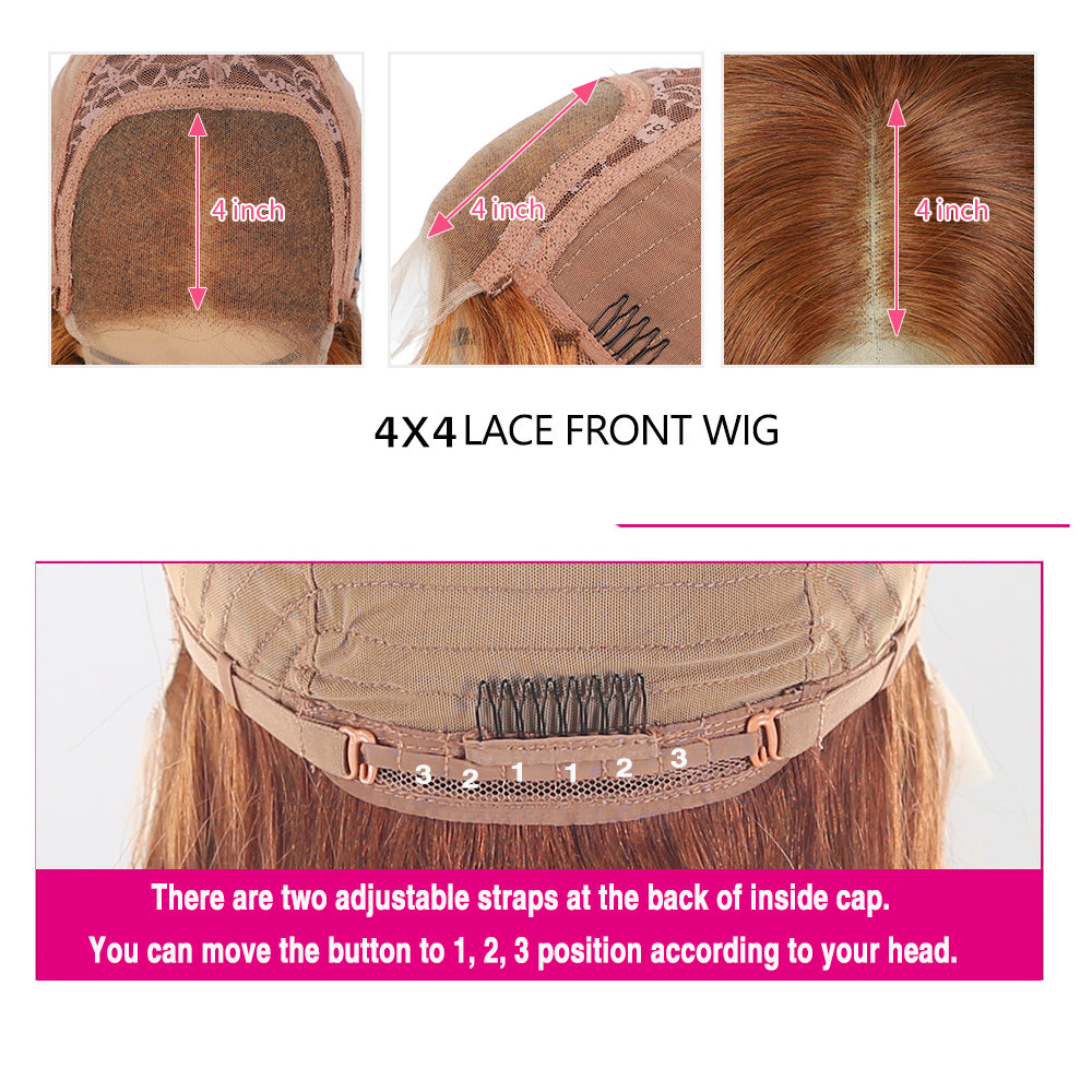 Kemy Hair Custom Brown Bob 4X4 Lace Closure wigs 8''-14'' (  30 )