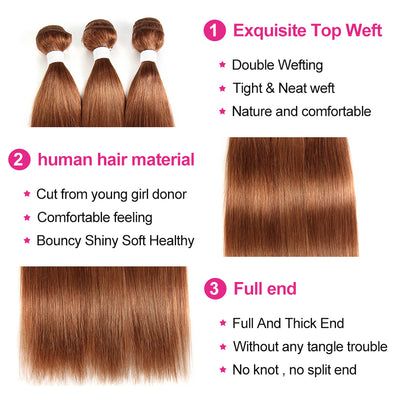 Kemy Hair Light Brown Straight Three Human Hair Bundles