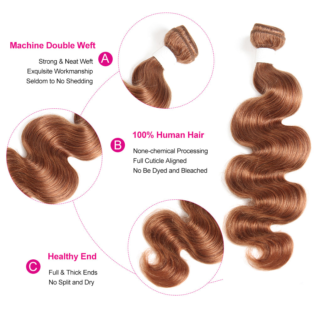Kemy Hair Light Brown Body Wave 100% Human Hair Bundle 1 PC