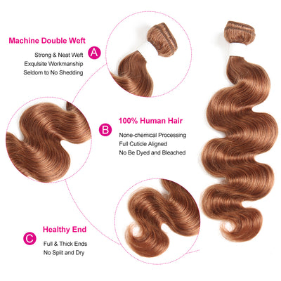 Kemy Hair Light Brown Body Wave 100% Human Hair Bundle 1 PC